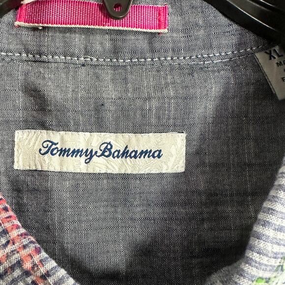 Tommy Bahama Hawaiian Shirt Mens XL Striped Button Up Palm-Versational Beach - Picture 3 of 7